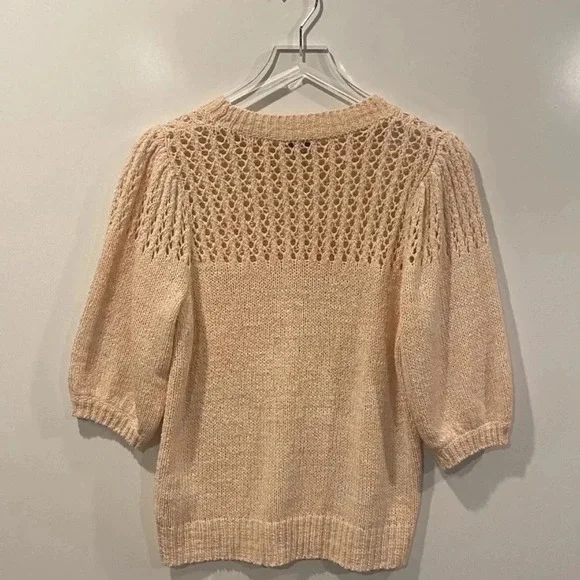 Joie Open Knit Puff Sleeve Una Crewneck Sweater‎ Melon Womens Size Large - Picture 3 of 5